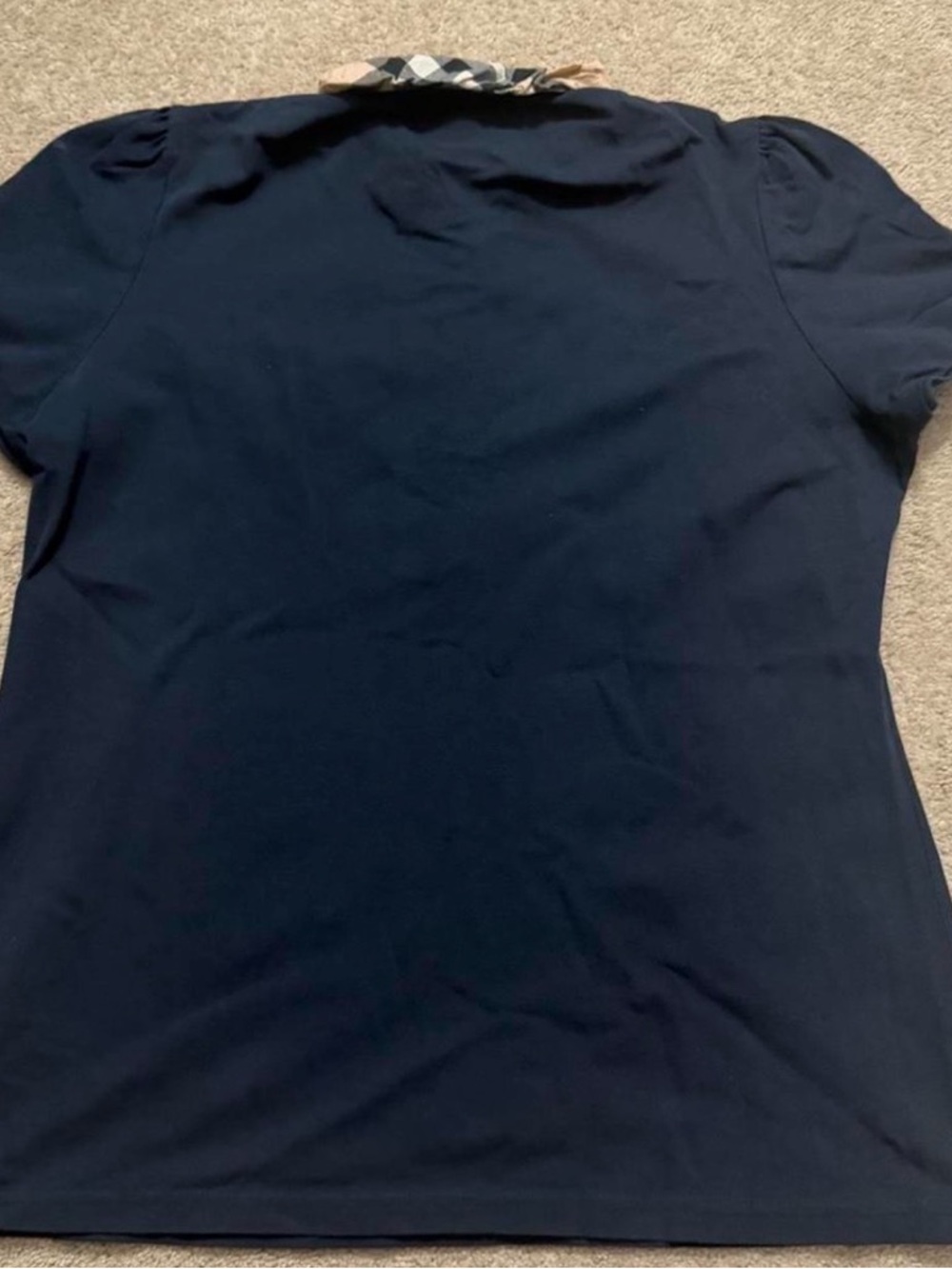 Burberry Navy Polo with Classic Check Trim - Picture 2 of 3